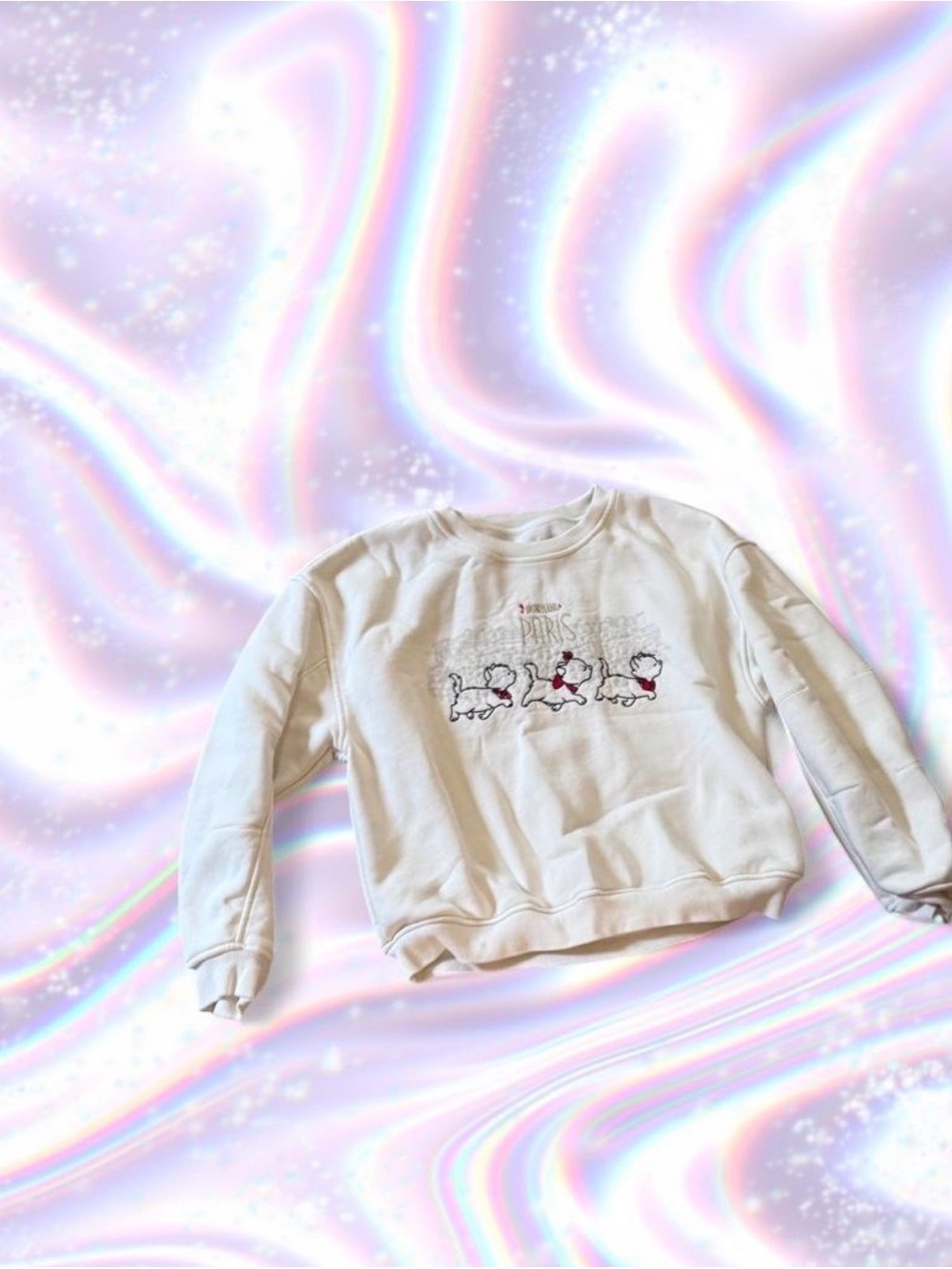 Disney Cream Crewneck Sweatshirt with Marie Aristocats Embroidered on front - Picture 5 of 6